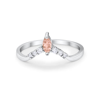 Art Deco Wedding Ring Chevron Midi Band Marquise Simulated Morganite CZ 925 Sterling Silver
